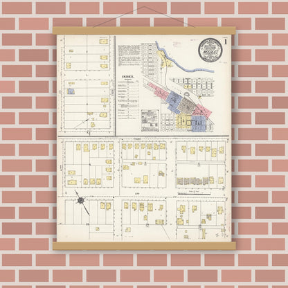 Old map wall art mockup — magnetic wood frame on brick wall — Sanborn Fire Insurance Map from Needles, San Bernardino County, California (1910) - Complete Map Set