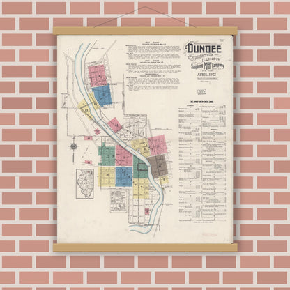Old map wall art mockup — magnetic wood frame on brick wall — Sanborn Fire Insurance Map from Dundee, Kane County, Illinois (1922), Sheet #0001