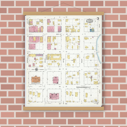 Old map wall art mockup — magnetic wood frame on brick wall — Sanborn Fire Insurance Map from Jackson, Jackson County, Minnesota (1917), Sheet #0003