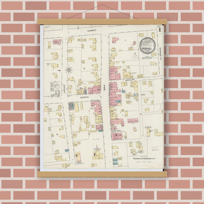 Old map wall art mockup — magnetic wood frame on brick wall — Sanborn Fire Insurance Map from Morenci, Lenawee County, Michigan (1893), Sheet #0001