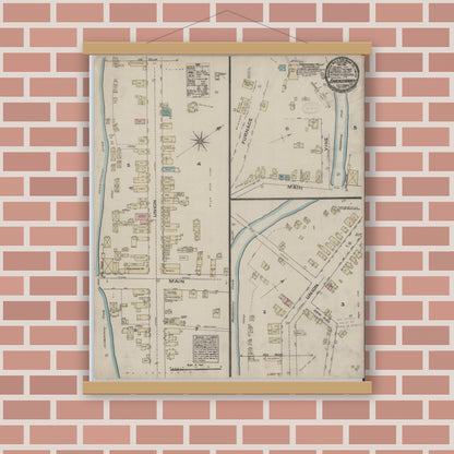 Old map wall art mockup — magnetic wood frame on brick wall — Sanborn Fire Insurance Map from Shickshinny, Luzerne County, Pennsylvania (1884), Sheet #0001