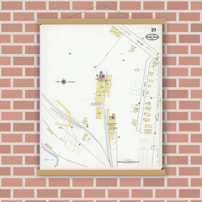 Old map wall art mockup — magnetic wood frame on brick wall — Sanborn Fire Insurance Map from Rhinelander, Oneida County, Wisconsin (1920), Sheet #0019