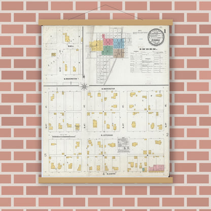 Old map wall art mockup — magnetic wood frame on brick wall — Sanborn Fire Insurance Map from Girard, Macoupin County, Illinois (1900) - Complete Map Set