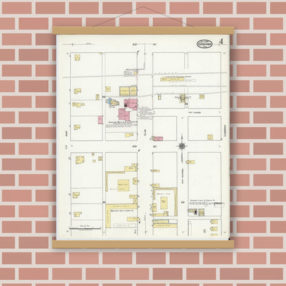 Old map wall art mockup — magnetic wood frame on brick wall — Sanborn Fire Insurance Map from Graham, Young County, Texas (1920), Sheet #0004