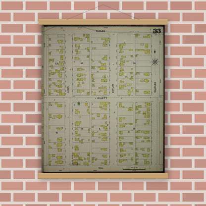 Old map wall art mockup — magnetic wood frame on brick wall — Sanborn Fire Insurance Map from La Crosse, La Crosse County, Wisconsin (1891), Sheet #0033