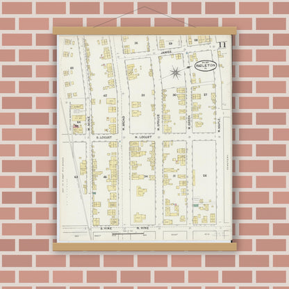 Old map wall art mockup — magnetic wood frame on brick wall — Sanborn Fire Insurance Map from Hazleton, Luzerne County, Pennsylvania (1891), Sheet #0011