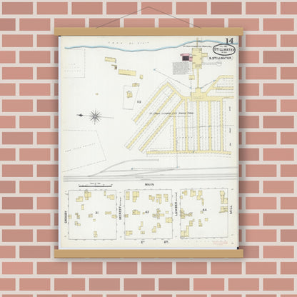 Old map wall art mockup — magnetic wood frame on brick wall — Sanborn Fire Insurance Map from Stillwater, Washington County, Minnesota (1891), Sheet #0014