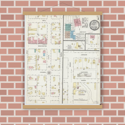 Old map wall art mockup — magnetic wood frame on brick wall — Sanborn Fire Insurance Map from Sullivan, Sullivan County, Indiana (1892) - Complete Map Set