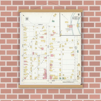 Old map wall art mockup — magnetic wood frame on brick wall — Sanborn Fire Insurance Map from Waynesville, Warren County, Ohio (1901), Sheet #0002