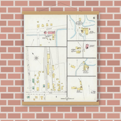 Old map wall art mockup — magnetic wood frame on brick wall — Sanborn Fire Insurance Map from Millbury, Worcester County, Massachusetts (1899), Sheet #0006