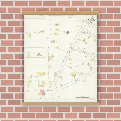 Old map wall art mockup — magnetic wood frame on brick wall — Sanborn Fire Insurance Map from Chester, Morris County, New Jersey (1912), Sheet #0002