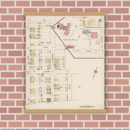Old map wall art mockup — magnetic wood frame on brick wall — Sanborn Fire Insurance Map from Nanticoke, Luzerne County, Pennsylvania (1920), Sheet #0027
