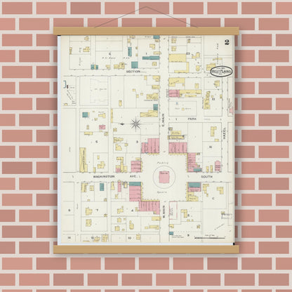 Old map wall art mockup — magnetic wood frame on brick wall — Sanborn Fire Insurance Map from West Plains, Howell County, Missouri (1893), Sheet #0002