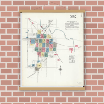 Old map wall art mockup — magnetic wood frame on brick wall — Sanborn Fire Insurance Map from Alliance, Stark County, Ohio (1911), Sheet #0001