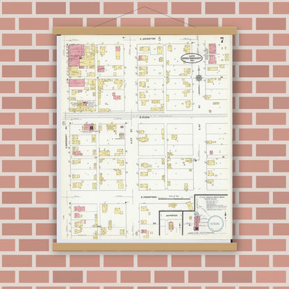 Old map wall art mockup — magnetic wood frame on brick wall — Sanborn Fire Insurance Map from Upper Sandusky, Wyandot County, Ohio (1911), Sheet #0007