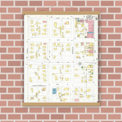 Old map wall art mockup — magnetic wood frame on brick wall — Sanborn Fire Insurance Map from Cedar Falls, Black Hawk County, Iowa (1900), Sheet #0005