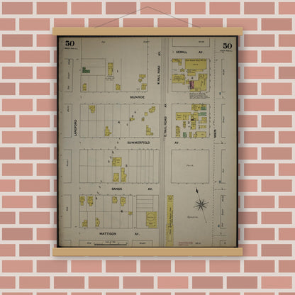 Old map wall art mockup — magnetic wood frame on brick wall — Sanborn Fire Insurance Map from New Jersey Coast, New Jersey Coast, New Jersey (1890), Sheet #0050