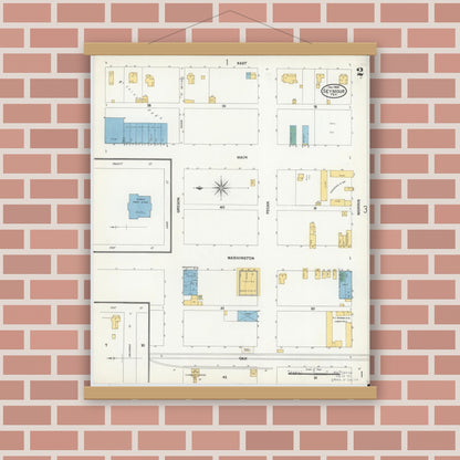 Old map wall art mockup — magnetic wood frame on brick wall — Sanborn Fire Insurance Map from Seymour, Baylor County, Texas (1904), Sheet #0002