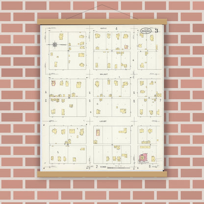 Old map wall art mockup — magnetic wood frame on brick wall — Sanborn Fire Insurance Map from Momence, Kankakee County, Illinois (1913), Sheet #0003
