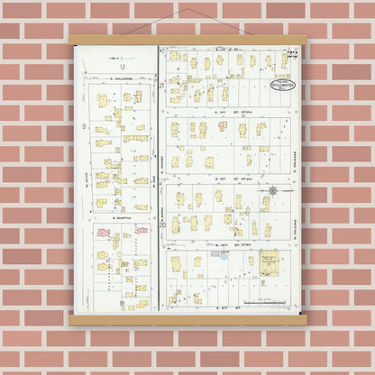 Old map wall art mockup — magnetic wood frame on brick wall — Sanborn Fire Insurance Map from Stillwater, Washington County, Minnesota (1910), Sheet #0022