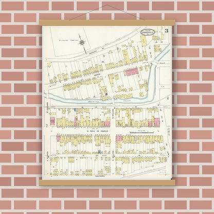 Old map wall art mockup — magnetic wood frame on brick wall — Sanborn Fire Insurance Map from Girardsville, Schuylkill County, Pennsylvania (1913), Sheet #0003