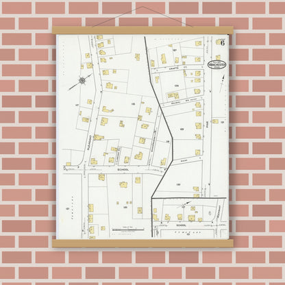 Old map wall art mockup — magnetic wood frame on brick wall — Sanborn Fire Insurance Map from Manchester, Essex County, Massachusetts (1921), Sheet #0006
