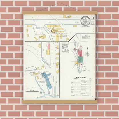 Old map wall art mockup — magnetic wood frame on brick wall — Sanborn Fire Insurance Map from Chittenango, Madison County, New York (1906) - Complete Map Set
