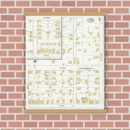 Old map wall art mockup — magnetic wood frame on brick wall — Sanborn Fire Insurance Map from Lynn, Randolph County, Indiana (1920), Sheet #0002