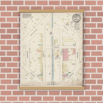 Old map wall art mockup — magnetic wood frame on brick wall — Sanborn Fire Insurance Map from Gardner, Grundy County, Illinois (1885) - Complete Map Set