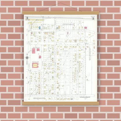 Old map wall art mockup — magnetic wood frame on brick wall — Sanborn Fire Insurance Map from Irving, Dallas County, Texas (1942), Sheet #0003