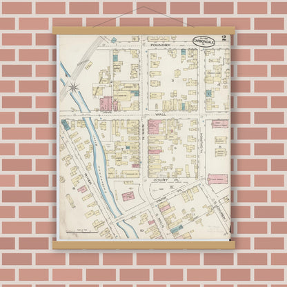 Old map wall art mockup — magnetic wood frame on brick wall — Sanborn Fire Insurance Map from Carbondale, Lackawanna County, Pennsylvania (1885), Sheet #0002