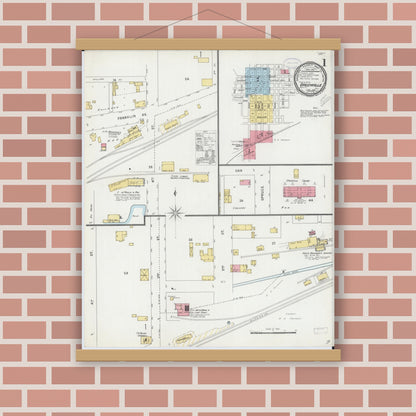Old map wall art mockup — magnetic wood frame on brick wall — Sanborn Fire Insurance Map from Greenville, Bond County, Illinois (1898) - Complete Map Set