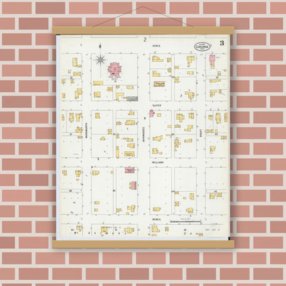 Old map wall art mockup — magnetic wood frame on brick wall — Sanborn Fire Insurance Map from Corunna, Shiawassee County, Michigan (1900), Sheet #0003