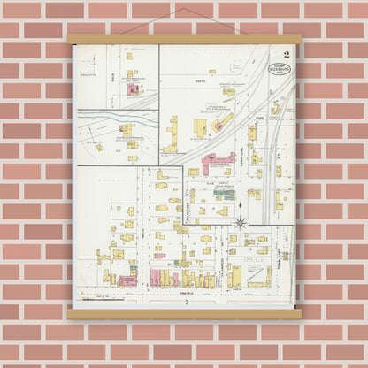 Old map wall art mockup — magnetic wood frame on brick wall — Sanborn Fire Insurance Map from Vicksburg, Kalamazoo County, Michigan (1904), Sheet #0002