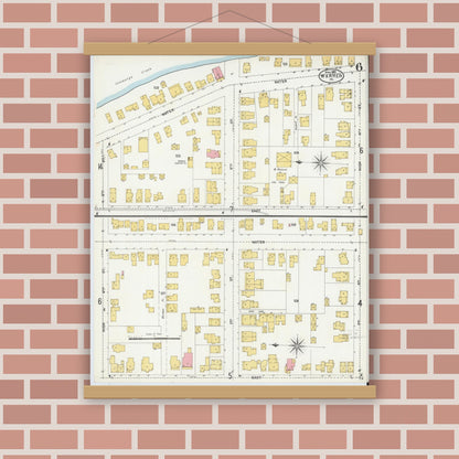 Old map wall art mockup — magnetic wood frame on brick wall — Sanborn Fire Insurance Map from Warren, Warren County, Pennsylvania (1904), Sheet #0006