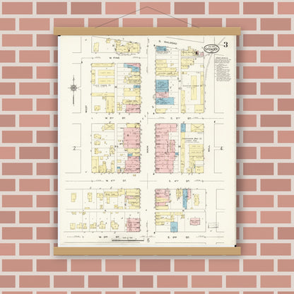 Old map wall art mockup — magnetic wood frame on brick wall — Sanborn Fire Insurance Map from Spencer, Clay County, Iowa (1915), Sheet #0003