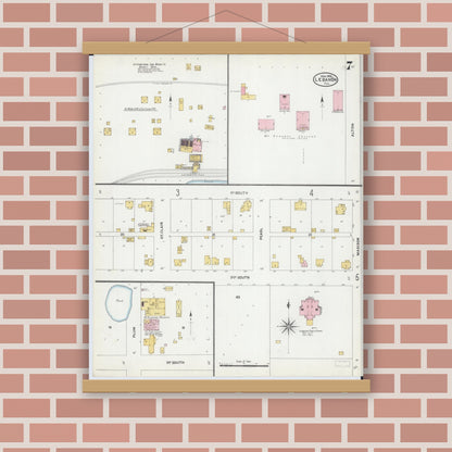 Old map wall art mockup — magnetic wood frame on brick wall — Sanborn Fire Insurance Map from Lebanon, Saint Clair County, Illinois (1906), Sheet #0007
