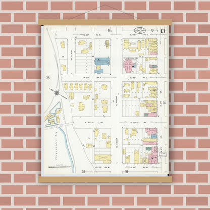 Old map wall art mockup — magnetic wood frame on brick wall — Sanborn Fire Insurance Map from Ashland, Ashland County, Wisconsin (1909), Sheet #0013