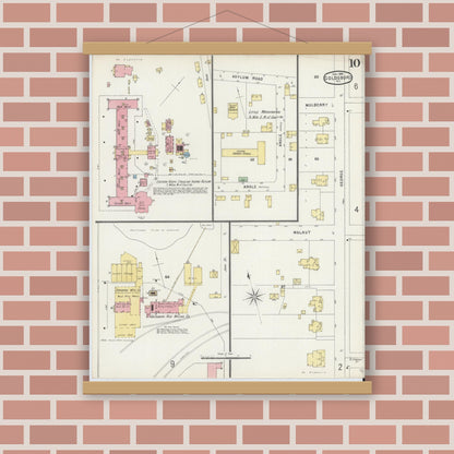 Old map wall art mockup — magnetic wood frame on brick wall — Sanborn Fire Insurance Map from Goldsboro, Wayne County, North Carolina (1896), Sheet #0010