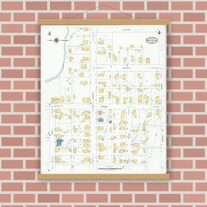 Old map wall art mockup — magnetic wood frame on brick wall — Sanborn Fire Insurance Map from New Paris, Preble County, Ohio (1927), Sheet #0004