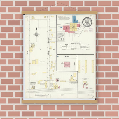 Old map wall art mockup — magnetic wood frame on brick wall — Sanborn Fire Insurance Map from Payne, Paulding County, Ohio (1907) - Complete Map Set