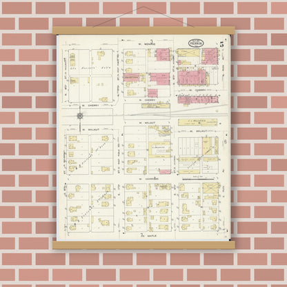 Old map wall art mockup — magnetic wood frame on brick wall — Sanborn Fire Insurance Map from Herrin, Williamson County, Illinois (1913), Sheet #0005