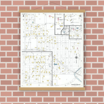 Old map wall art mockup — magnetic wood frame on brick wall — Sanborn Fire Insurance Map from Plattsburg, Clinton County, Missouri (1949), Sheet #0004