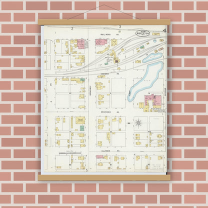 Old map wall art mockup — magnetic wood frame on brick wall — Sanborn Fire Insurance Map from Wellston, Jackson County, Ohio (1897), Sheet #0004