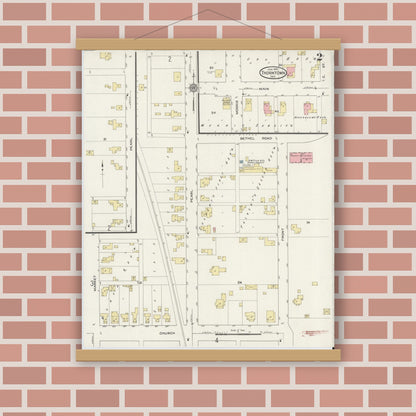 Old map wall art mockup — magnetic wood frame on brick wall — Sanborn Fire Insurance Map from Thorntown, Boone County, Indiana (1915), Sheet #0002