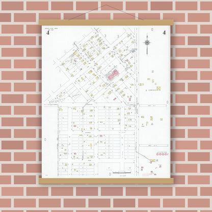 Old map wall art mockup — magnetic wood frame on brick wall — Sanborn Fire Insurance Map from Heron Lake, Jackson County, Minnesota (1947), Sheet #0004
