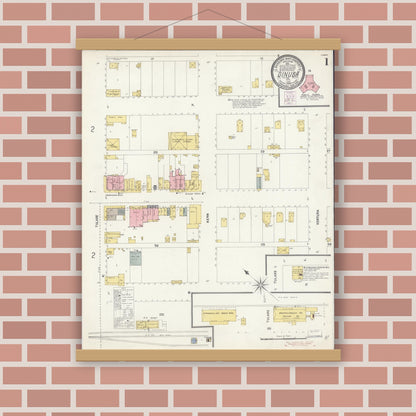 Old map wall art mockup — magnetic wood frame on brick wall — Sanborn Fire Insurance Map from Dinuba, Tulare County, California (1903) - Complete Map Set