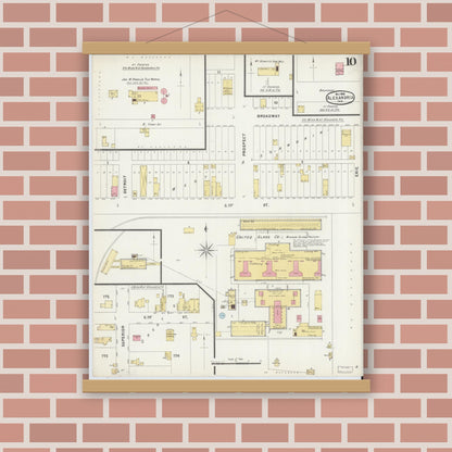 Old map wall art mockup — magnetic wood frame on brick wall — Sanborn Fire Insurance Map from Alexandria, Madison County, Indiana (1896), Sheet #0010