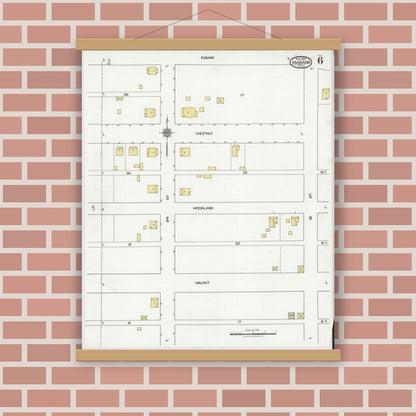 Old map wall art mockup — magnetic wood frame on brick wall — Sanborn Fire Insurance Map from Mabank, Kaufman County, Texas (1921), Sheet #0006