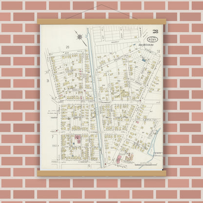 Old map wall art mockup — magnetic wood frame on brick wall — Sanborn Fire Insurance Map from Rome, Oneida County, New York (1914), Sheet #0028
